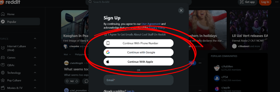 reddit signup